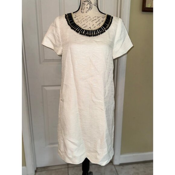 Kate Spade Gail Sheath Dress Cream Linen Blend Embellished Beads Pockets Lined 6 - Picture 11 of 14